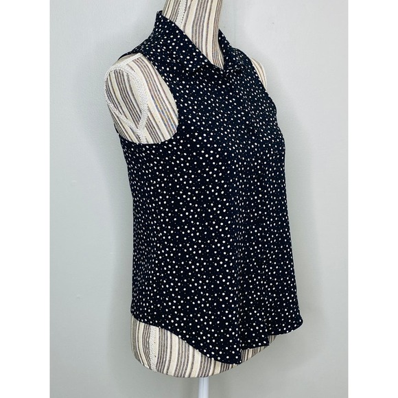 IKKS Polka Dot Button Down Collared Tank Top Women Size Small Career Casual Work - Picture 3 of 10